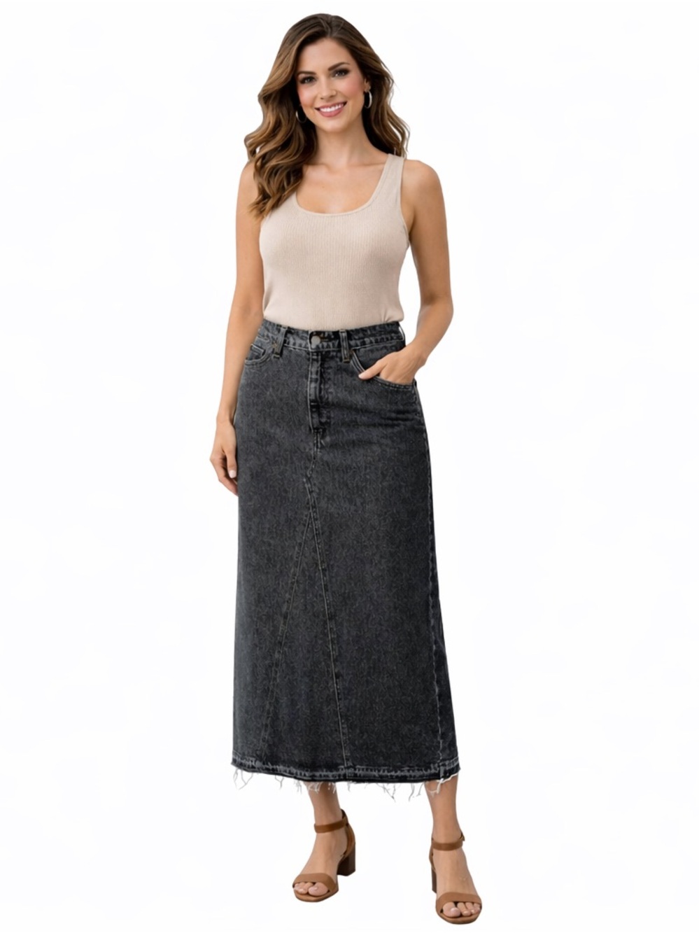 Levi's Black Gray Denim Maxi Skirt